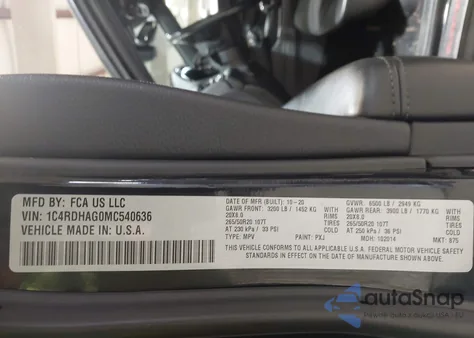 2021 Dodge Durango Sxt Plus Rwd z USA, uszkodzony, nr VIN 1C4RDHAG0MC540636